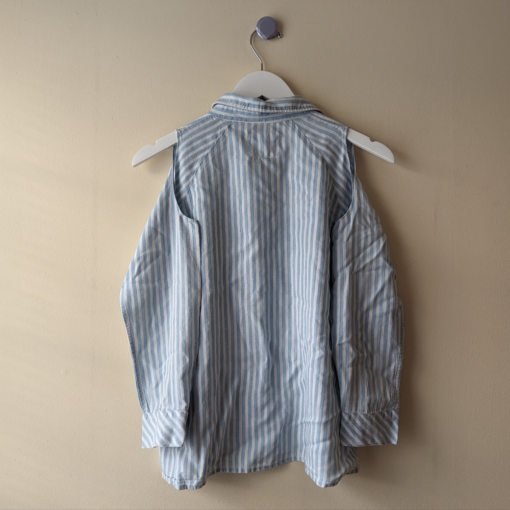 Rails Sadie Cold Shoulder Blue White Striped Shirt - Size 12 - Picture 4 of 11